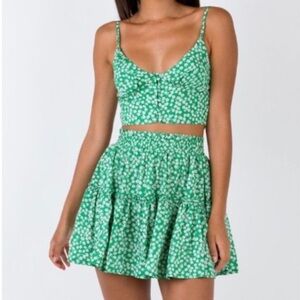 Princess Polly green and white crop top skirt set